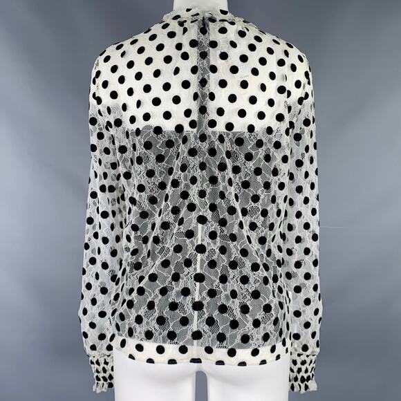 AKRIS Size 4 Off White Black Viscose Blend Polka Dot Collarless Blouse - Picture 4 of 8